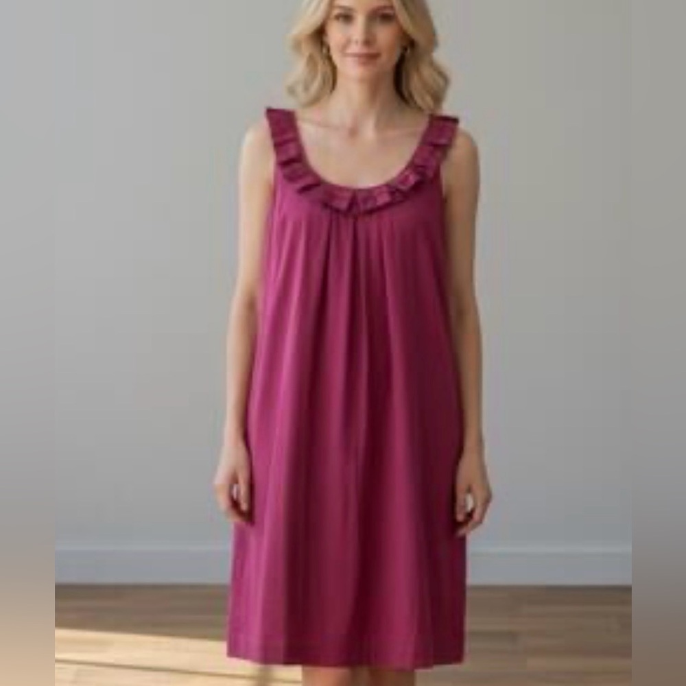 Ann Taylor LOFT Magenta Fuchsia Ruffle Neck Shift Dress Pockets Size 2
